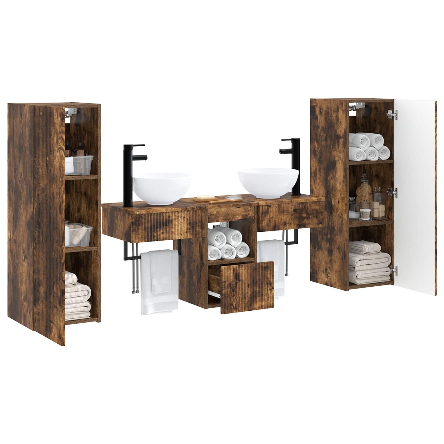 Bathroom Furniture Set 5 pcs Smoked Oak 33 x 34.5 x 100 cm