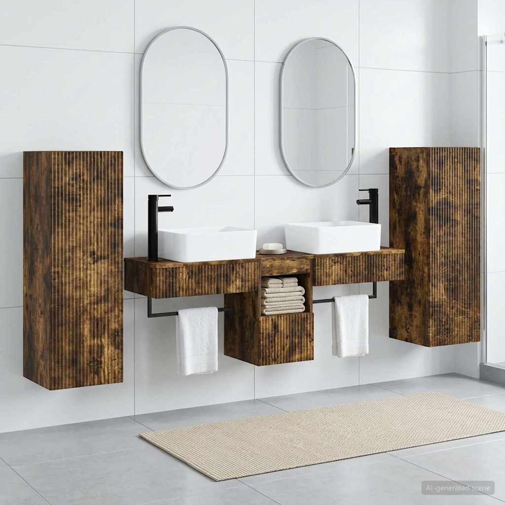 Bathroom Furniture Set 5 pcs Smoked Oak 33 x 34.5 x 100 cm