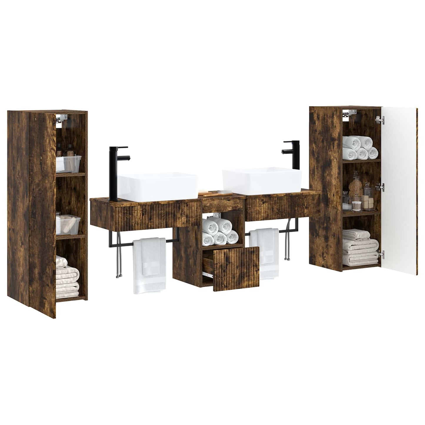 Bathroom Furniture Set 5 pcs Smoked Oak 33 x 34.5 x 100 cm