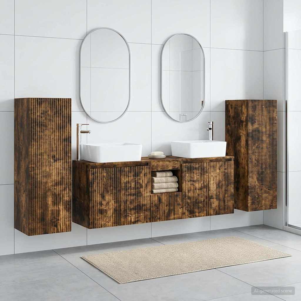 Bathroom Furniture Set 5 pcs Smoked Oak 33 x 34.5 x 100 cm