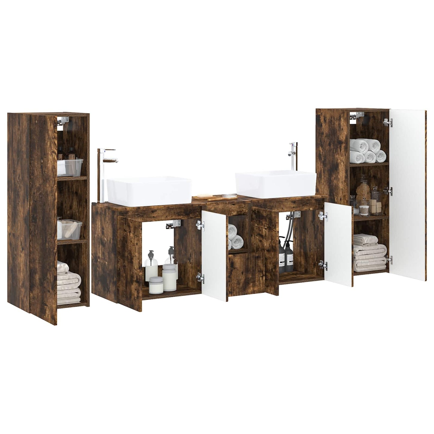 Bathroom Furniture Set 5 pcs Smoked Oak 33 x 34.5 x 100 cm