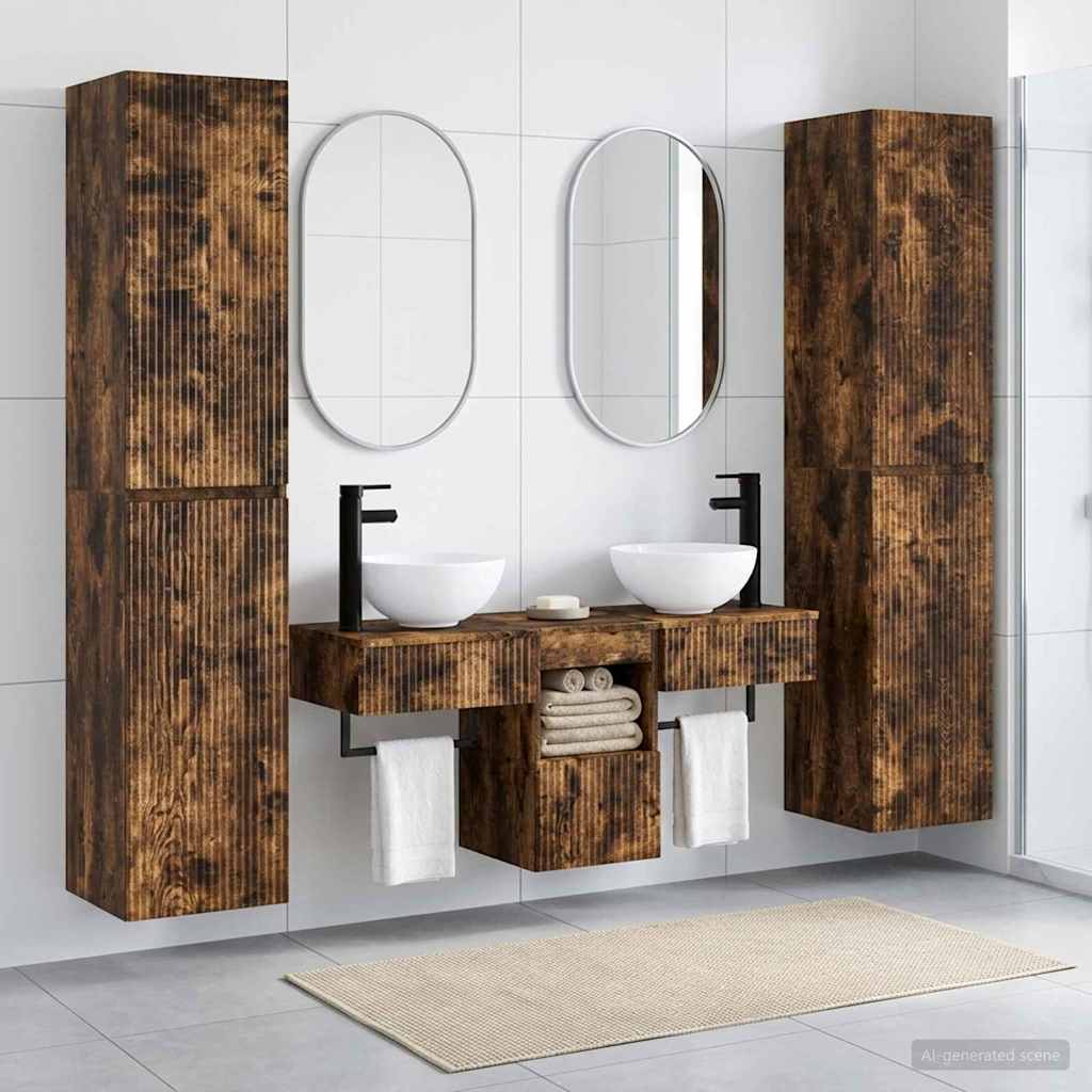 Bathroom Furniture Set 5 pcs Smoked Oak 33 x 34.5 x 160 cm