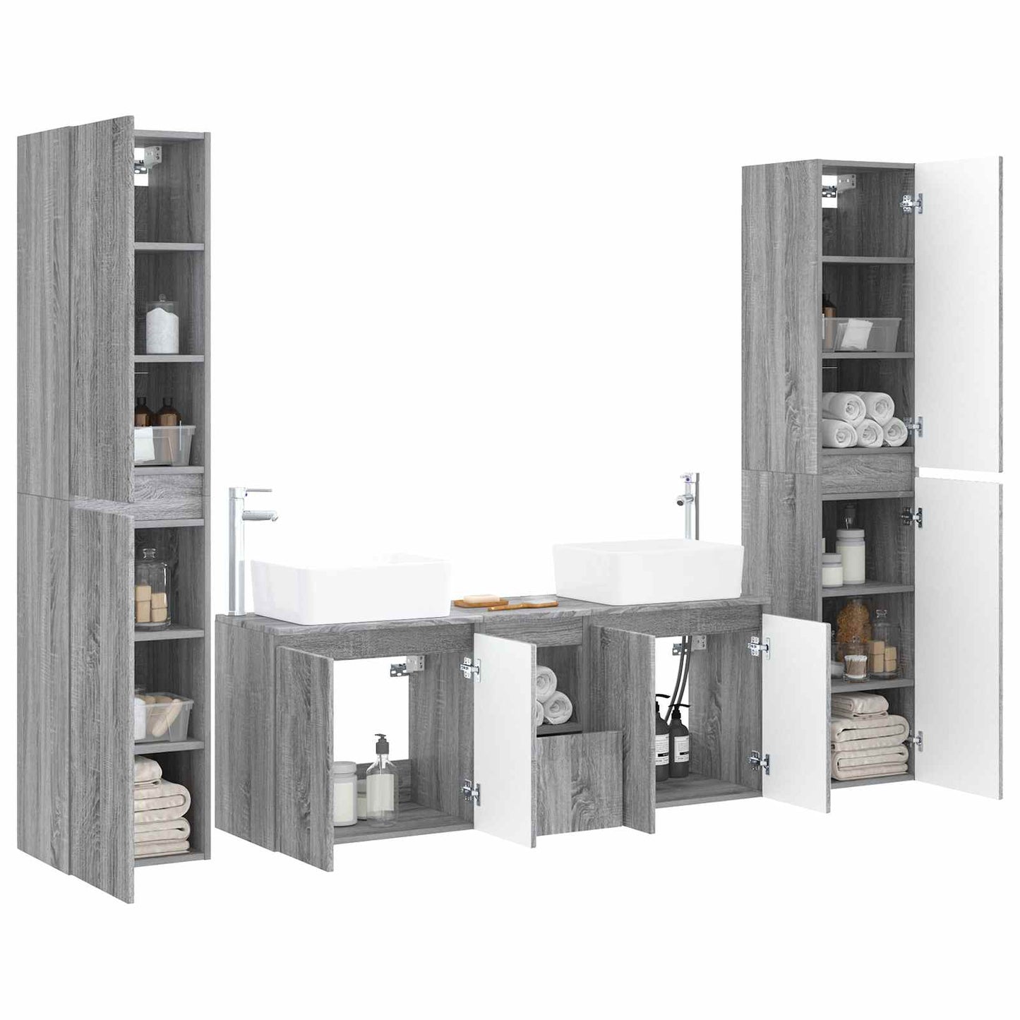 Bathroom Furniture Set 5 pcs Grey Sonoma 33 x 34.5 x 160 cm