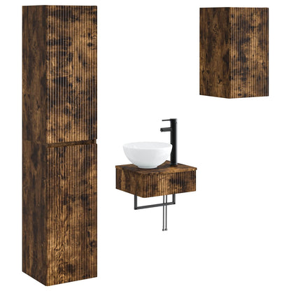Bathroom Furniture Set 3 pcs Smoked Oak 33 x 34.5 x 160 cm