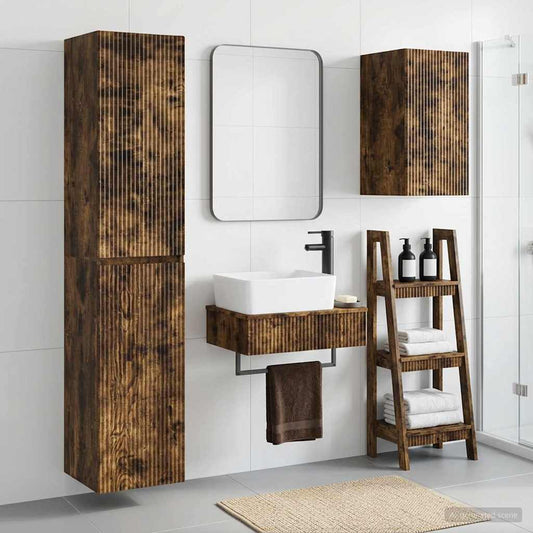 Bathroom Furniture Set 3 pcs Smoked Oak 33 x 34.5 x 160 cm