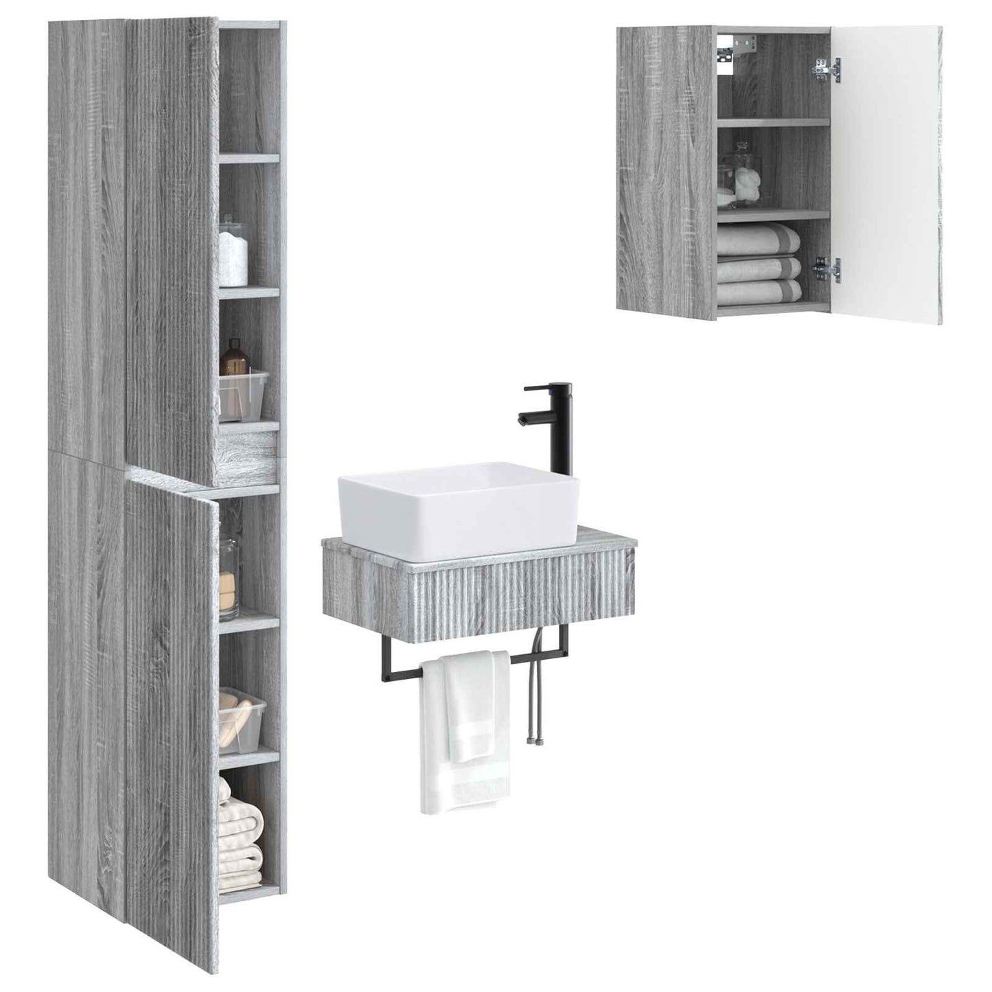 Bathroom Furniture Set 3 pcs Grey Sonoma 33 x 34.5 x 160 cm