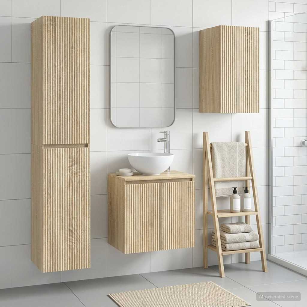 Bathroom Furniture Set 3 pcs Sonoma Oak 33 x 34.5 x 160 cm