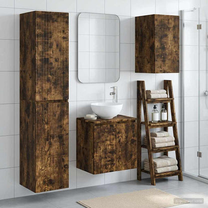 Bathroom Furniture Set 3 pcs Smoked Oak 33 x 34.5 x 160 cm