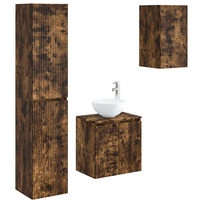 Bathroom Furniture Set 3 pcs Smoked Oak 33 x 34.5 x 160 cm