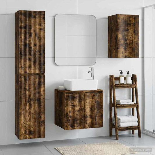 Bathroom Furniture Set 3 pcs Smoked Oak 33 x 34.5 x 160 cm