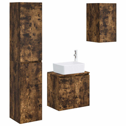 Bathroom Furniture Set 3 pcs Smoked Oak 33 x 34.5 x 160 cm