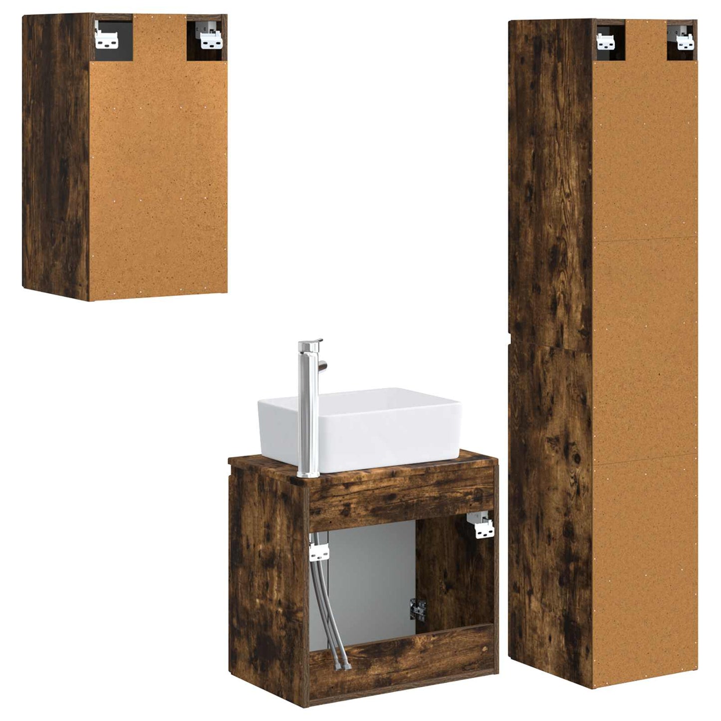 Bathroom Furniture Set 3 pcs Smoked Oak 33 x 34.5 x 160 cm