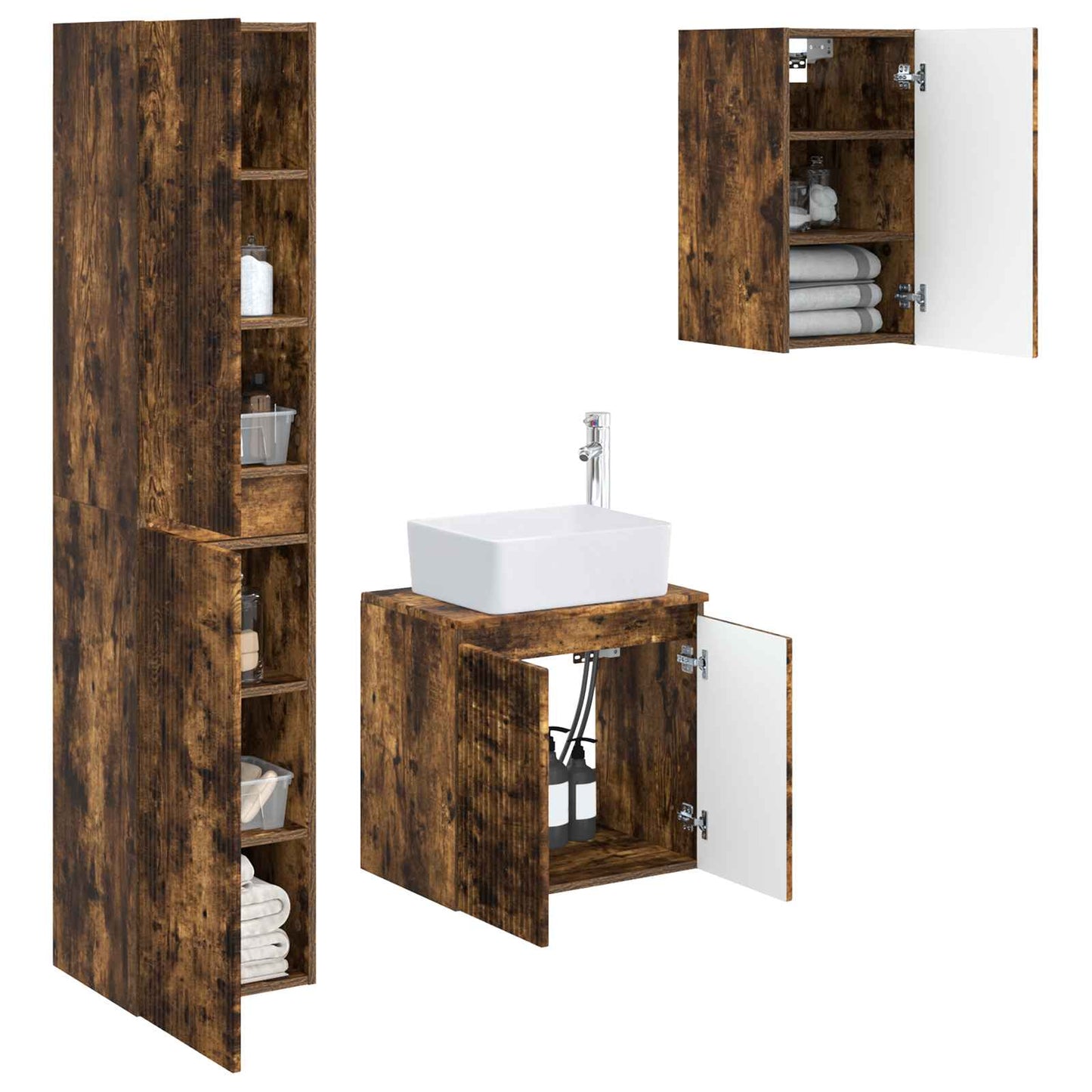 Bathroom Furniture Set 3 pcs Smoked Oak 33 x 34.5 x 160 cm
