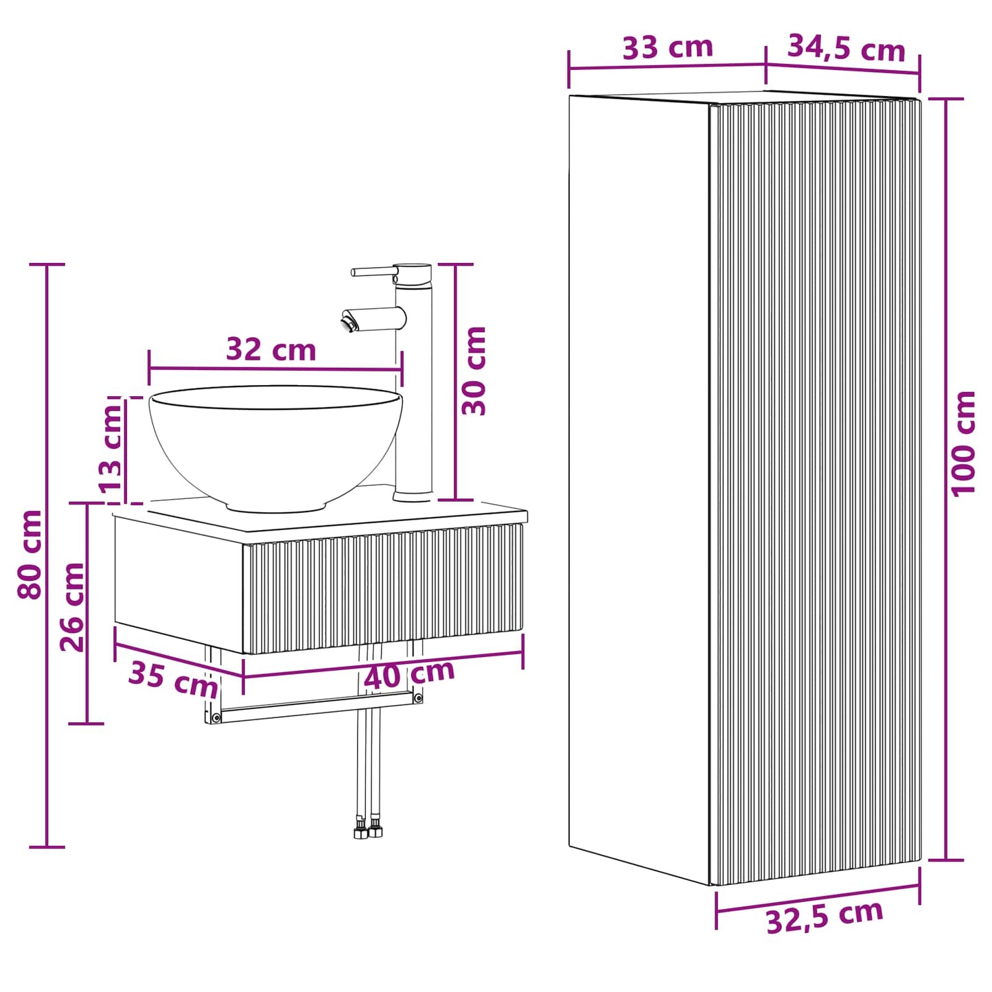 Bathroom Furniture Set 2 pcs Sonoma Oak 33 x 34.5 x 100 cm