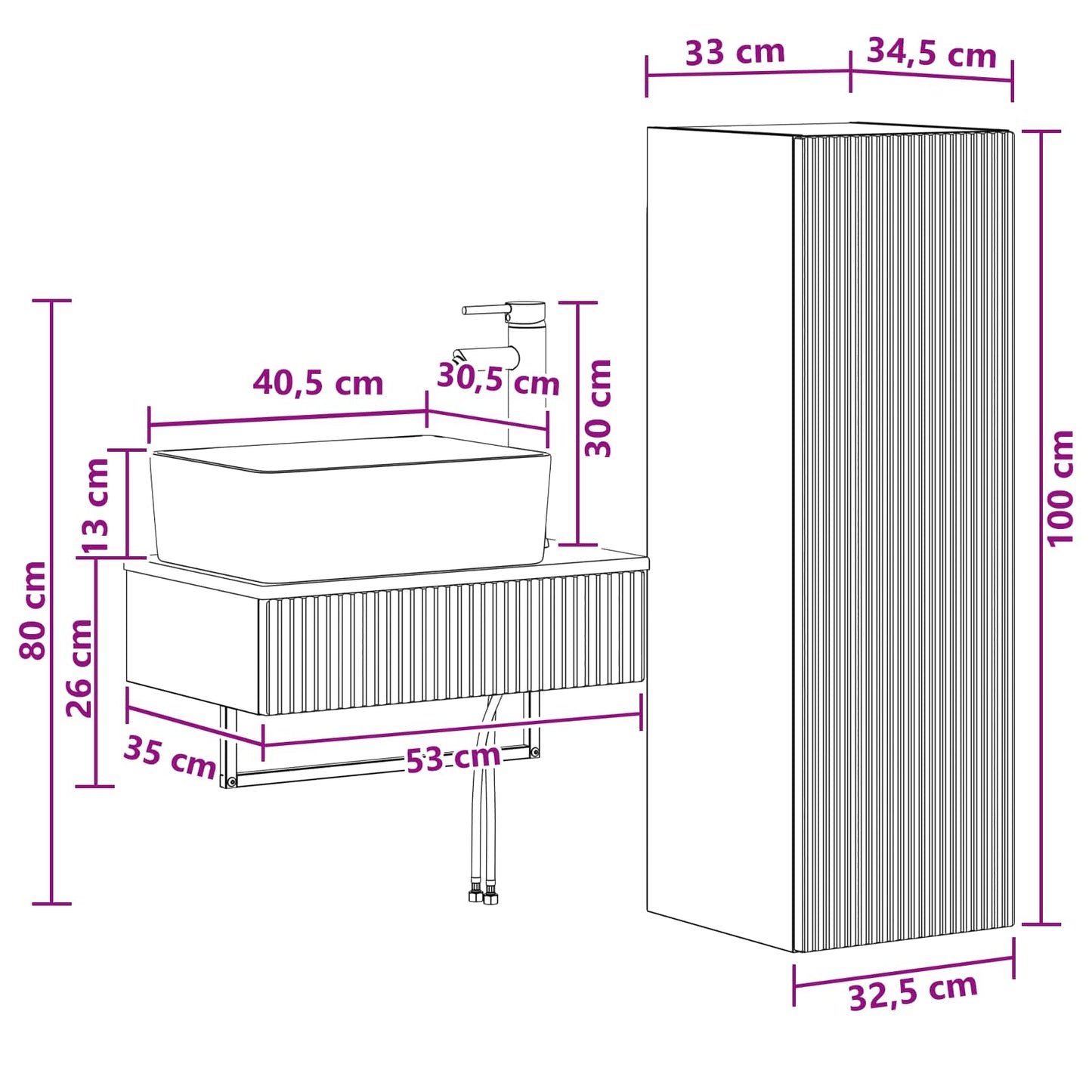 Bathroom Furniture Set 2 pcs White 33 x 34.5 x 100 cm