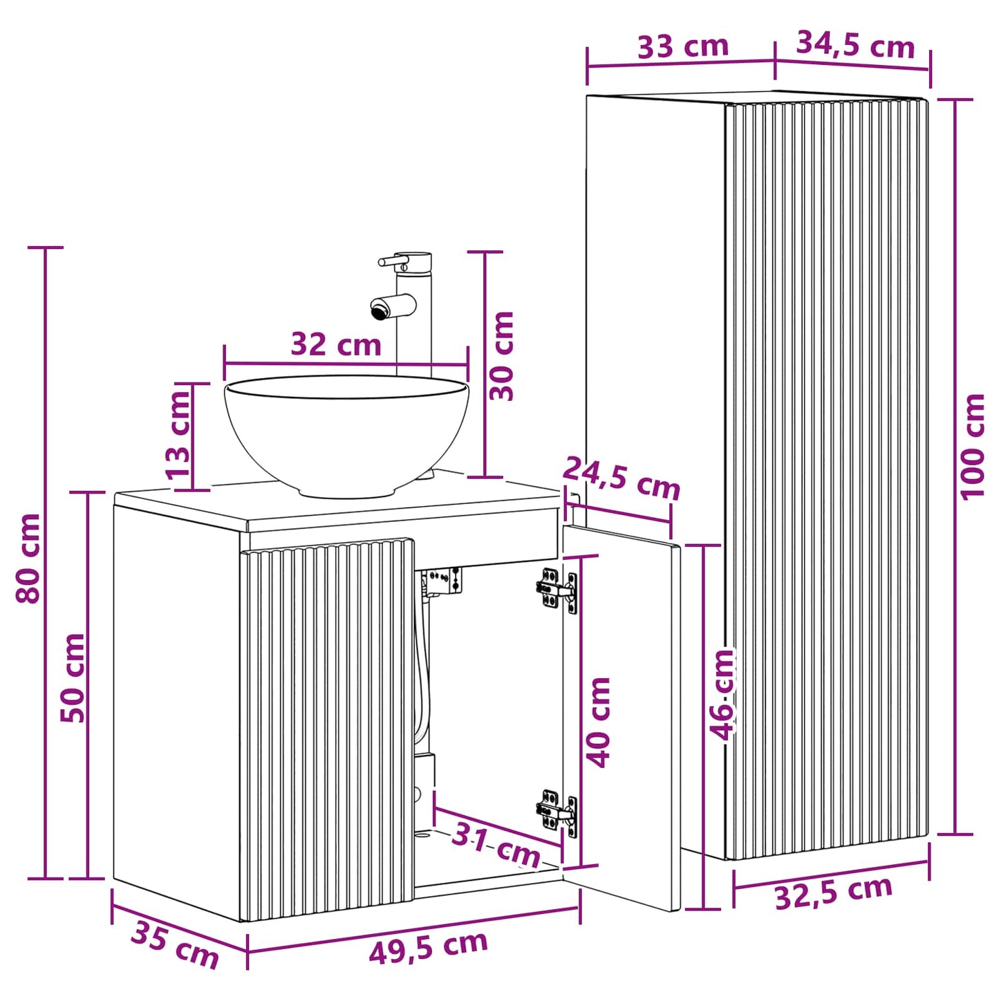Bathroom Furniture Set 2 pcs Concrete Grey 33 x 34.5 x 100 cm