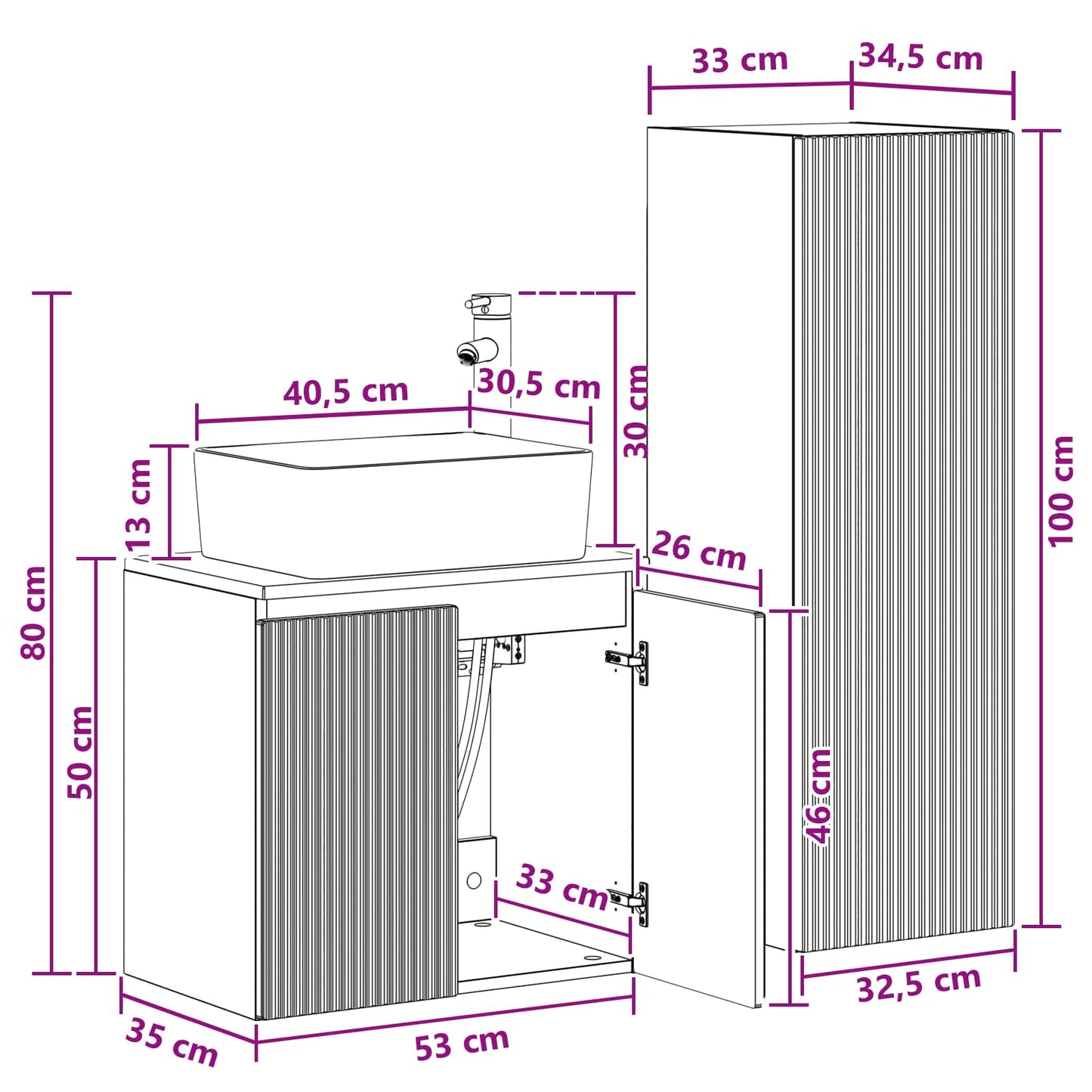 Bathroom Furniture Set 2 pcs Sonoma Oak 33 x 34.5 x 100 cm