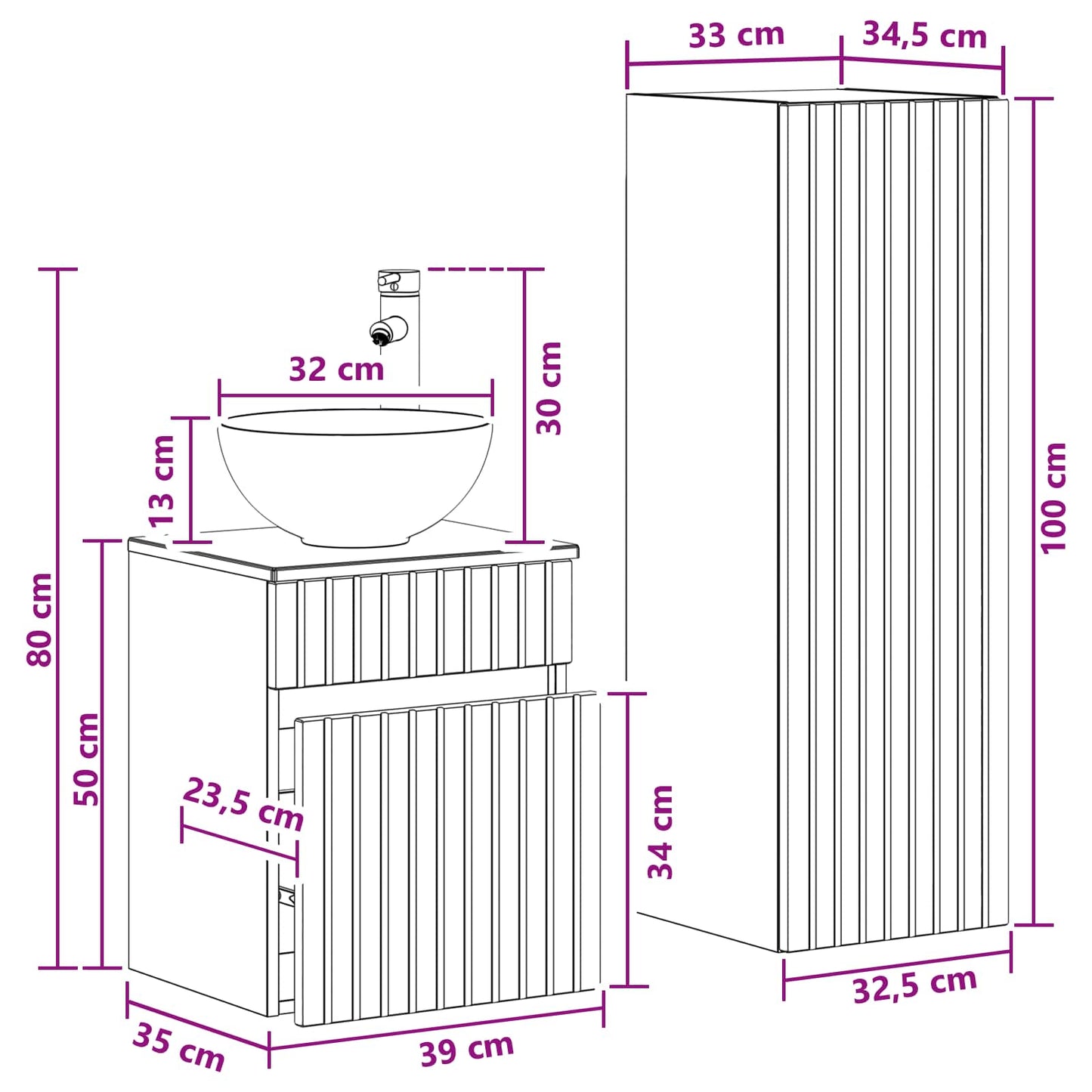 Bathroom Furniture Set 2 pcs White 33 x 34.5 x 100 cm