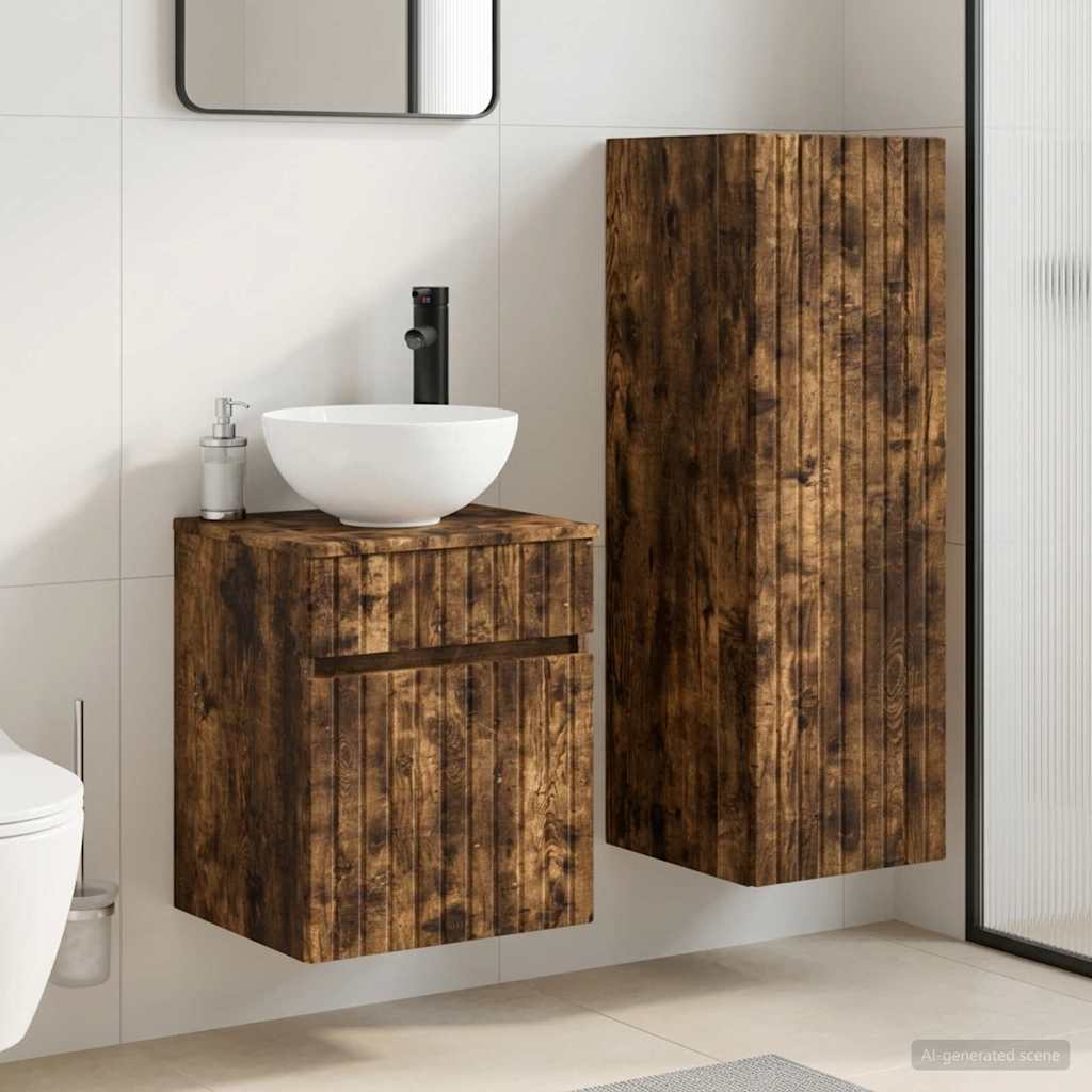 Bathroom Furniture Set 2 pcs Smoked Oak 33 x 34.5 x 100 cm
