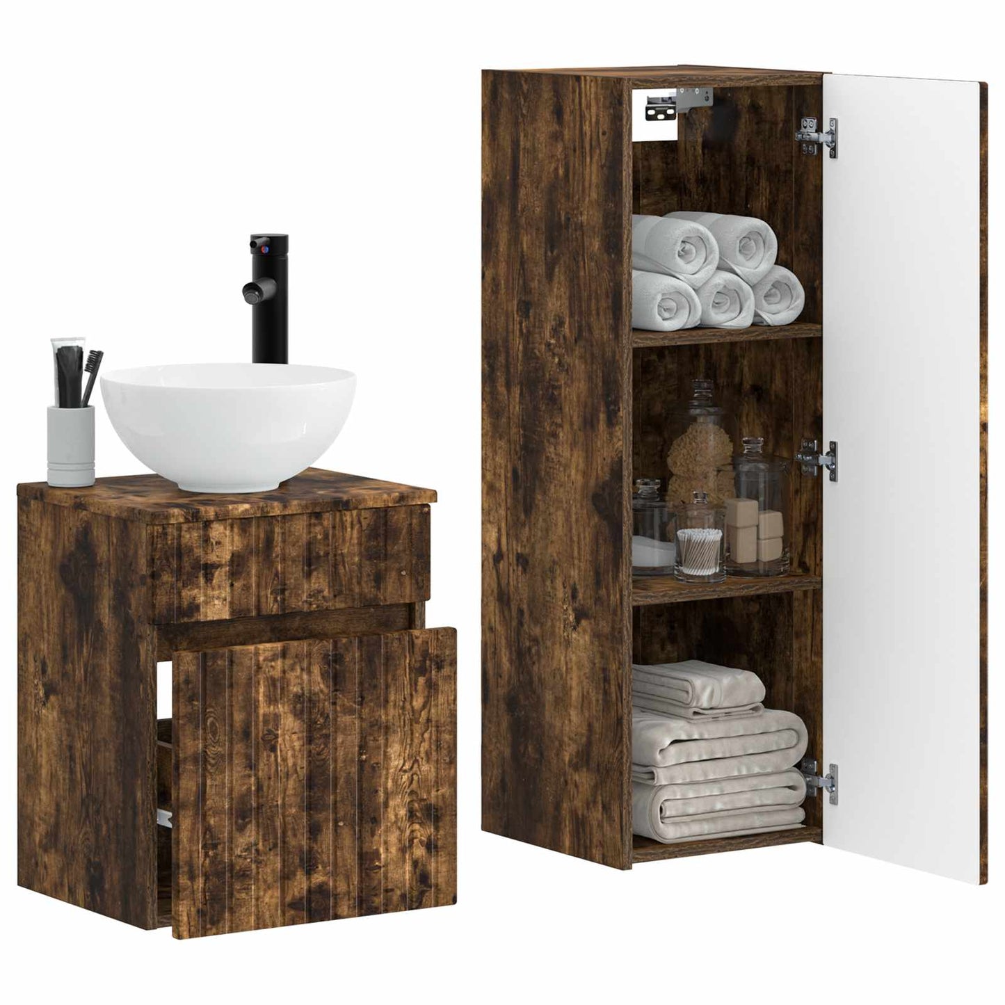 Bathroom Furniture Set 2 pcs Smoked Oak 33 x 34.5 x 100 cm