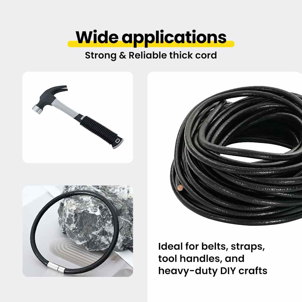 Leather Cord Black Ø4 mm x 5 m Leather