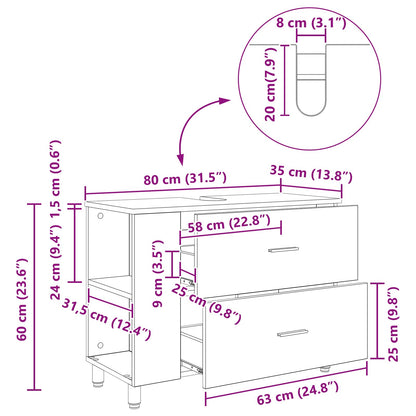 Bathroom Vanity Unit Sonoma Oak 80 x 35 x 60 cm Engineered Wood