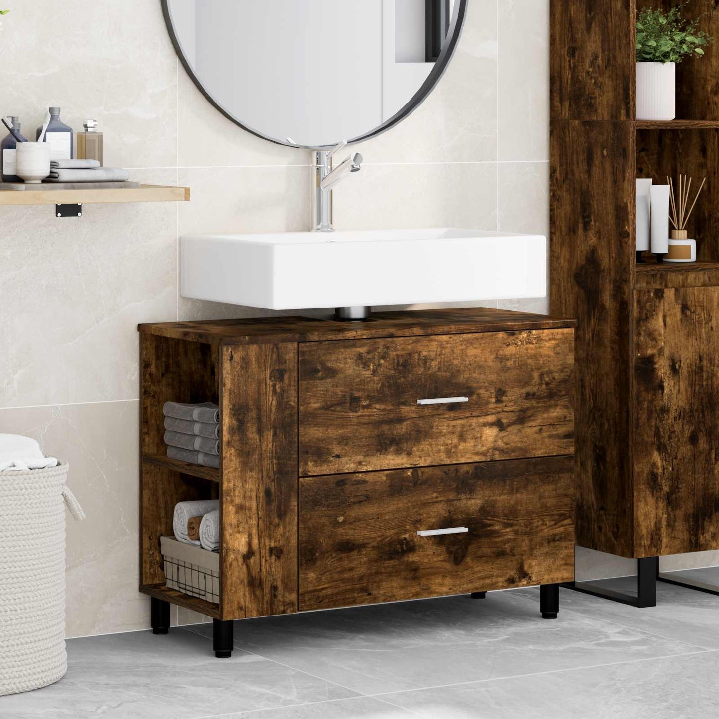 Bathroom Vanity Unit Smoked Oak 80 x 35 x 60 cm Engineered Wood