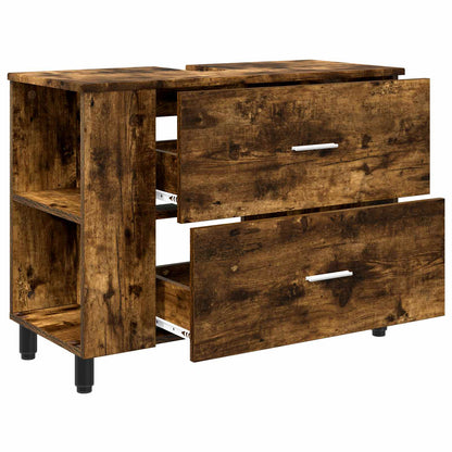 Bathroom Vanity Unit Smoked Oak 80 x 35 x 60 cm Engineered Wood