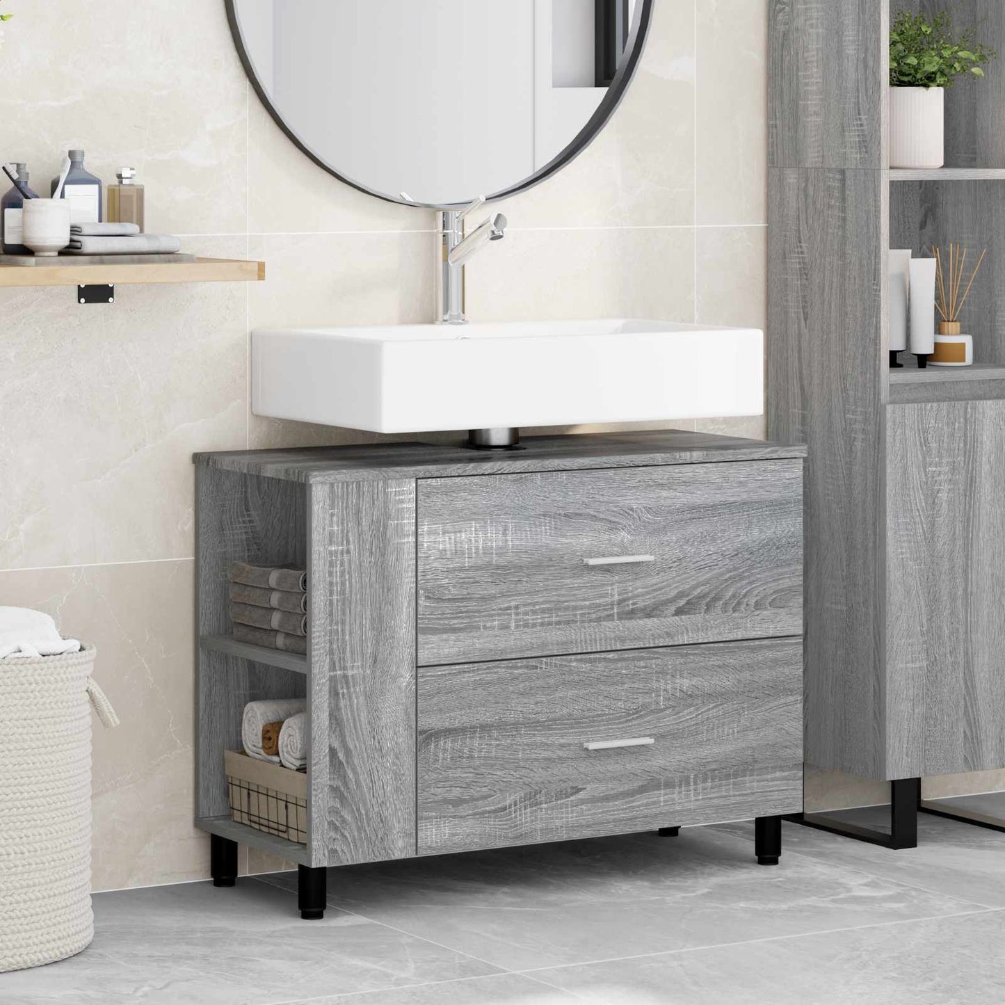Bathroom Vanity Unit Grey Sonoma 80 x 35 x 60 cm