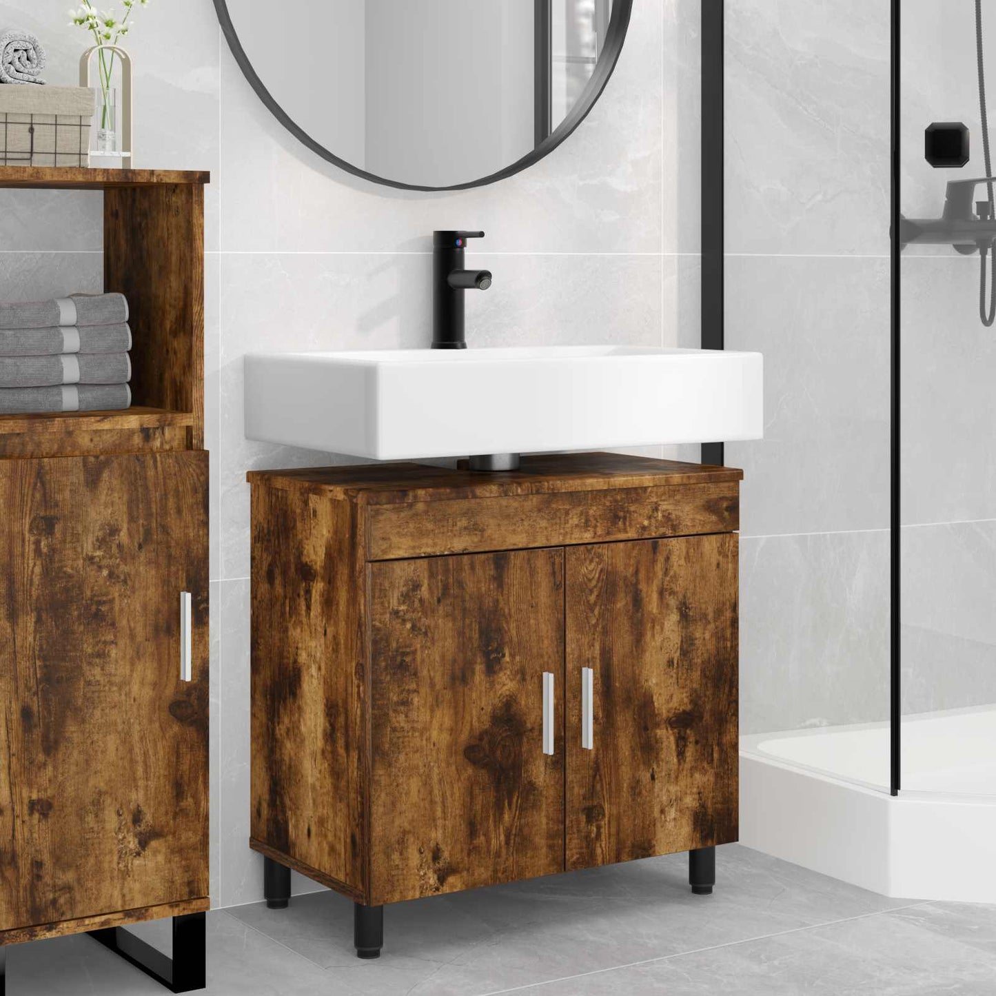 Bathroom Vanity Unit Smoked Oak 60 x 35 x 60 cm Engineered Wood