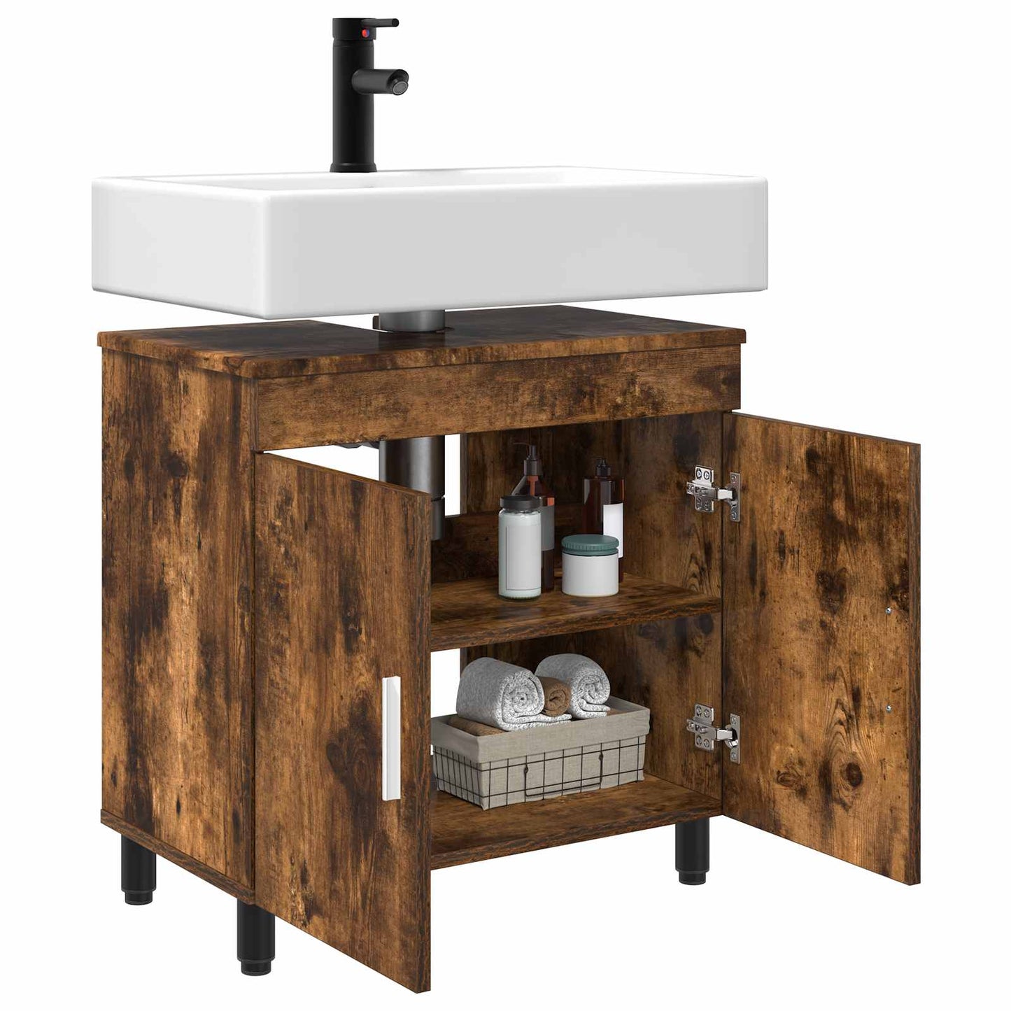 Bathroom Vanity Unit Smoked Oak 60 x 35 x 60 cm Engineered Wood