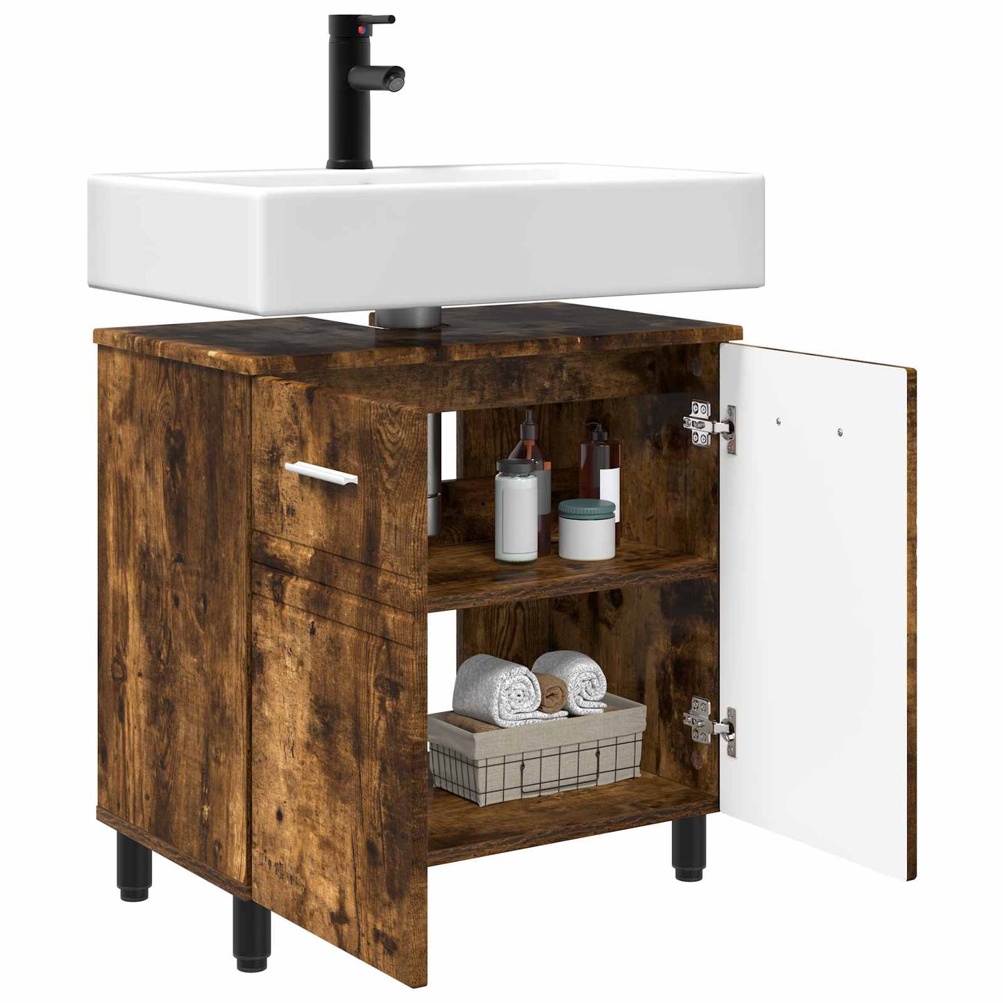 Bathroom Vanity Unit Smoked Oak 60 x 35 x 60 cm Engineered Wood