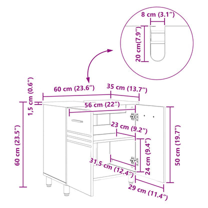 Bathroom Vanity Unit Grey Sonoma 60 x 35 x 60 cm