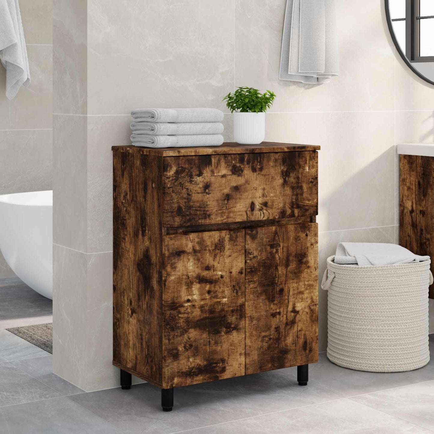 Bathroom Vanity Unit Smoked Oak 60 x 35 x 80 cm Engineered Wood
