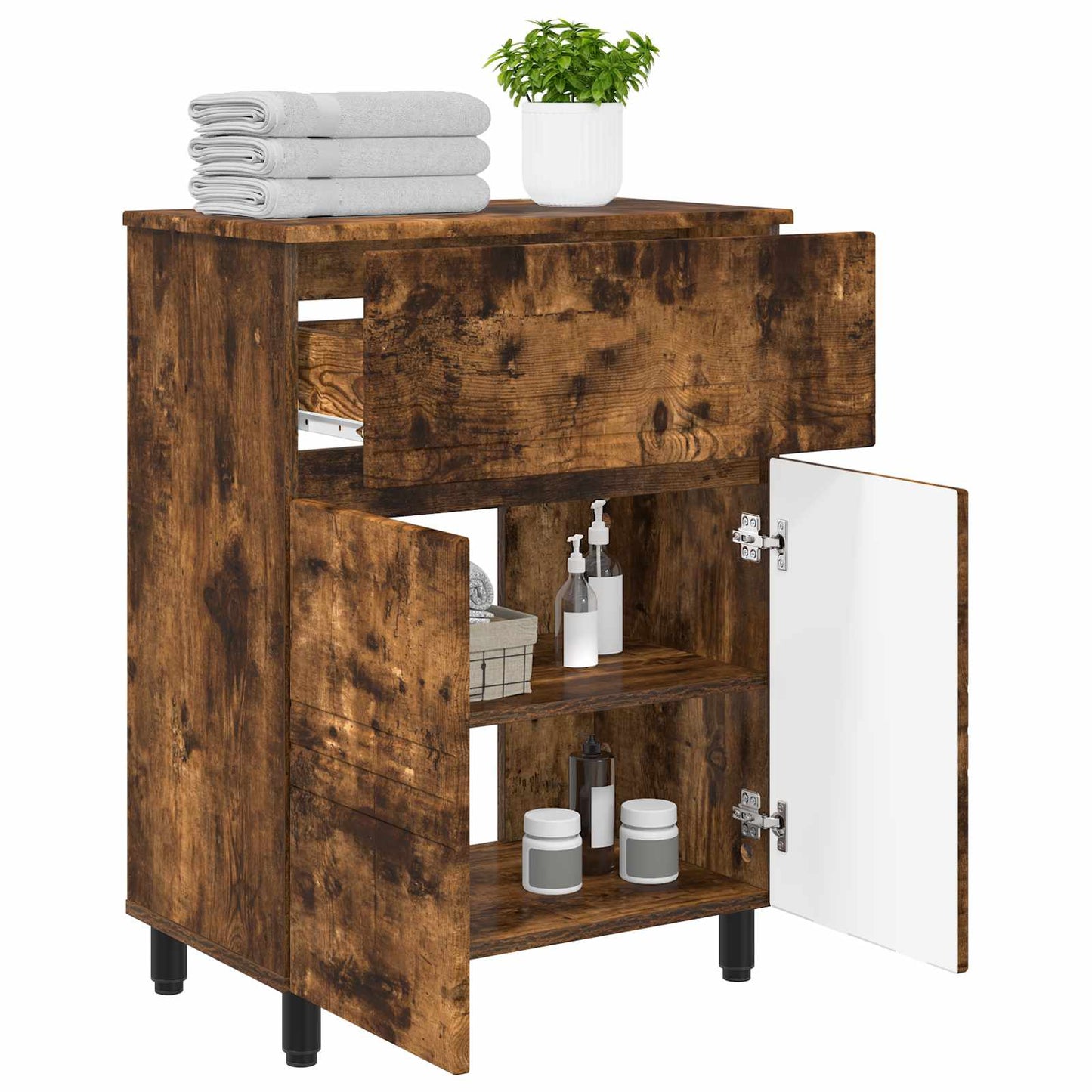 Bathroom Vanity Unit Smoked Oak 60 x 35 x 80 cm Engineered Wood