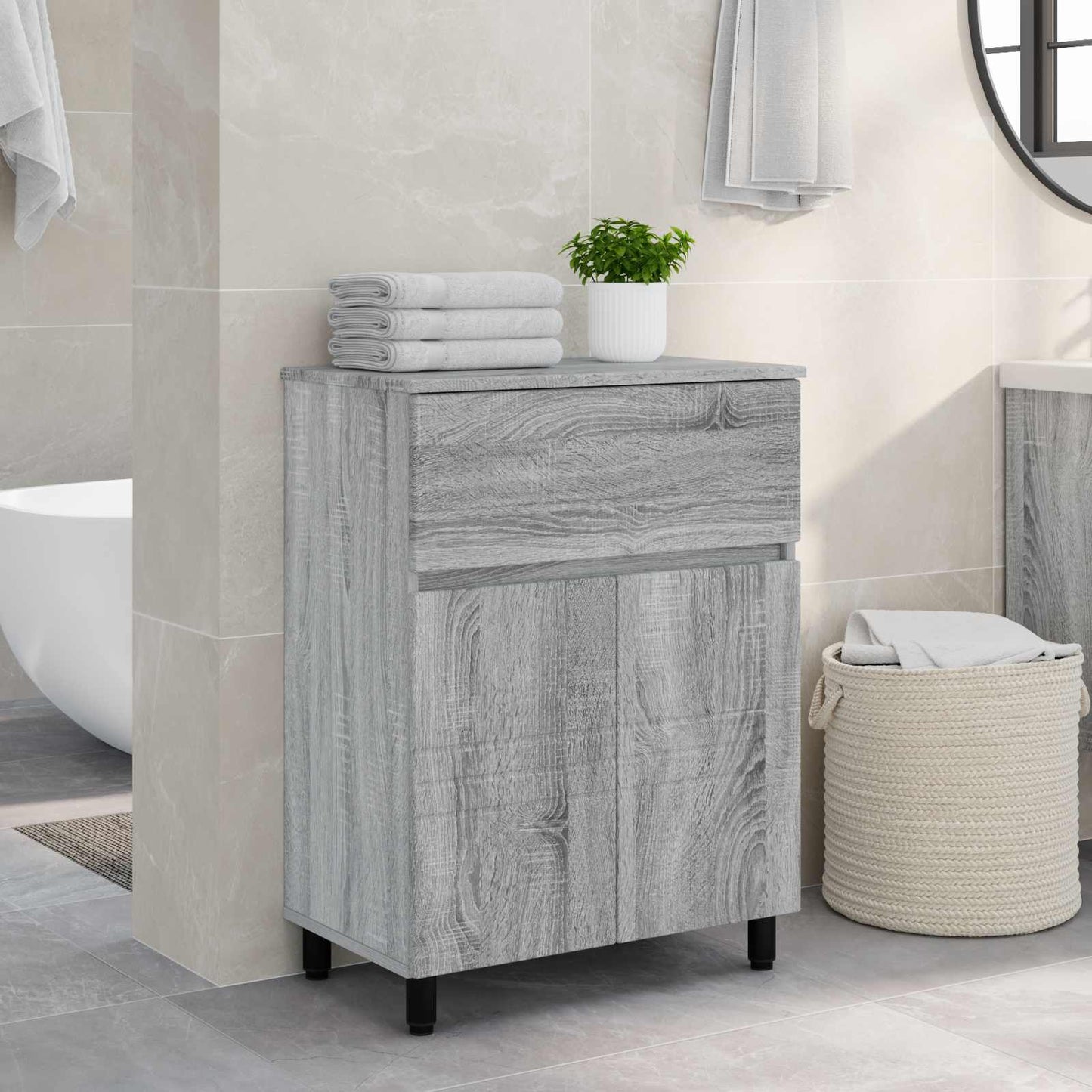Bathroom Vanity Unit Grey Sonoma 60 x 35 x 80 cm