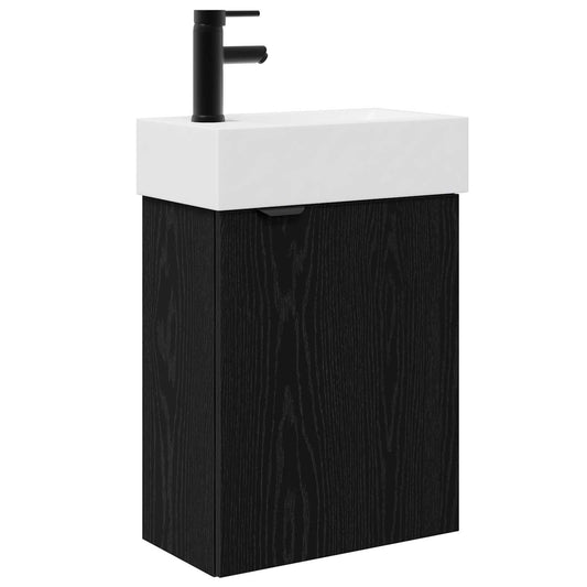 Bathroom Vanity Unit with Tap Black Oak 45.5 x 22.5 x 84 cm