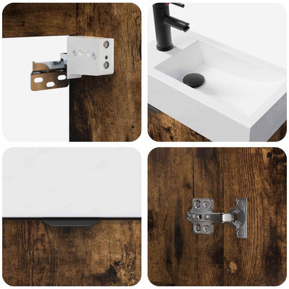Bathroom Vanity Unit with Tap Smoked Oak 45.5 x 22.5 x 84 cm