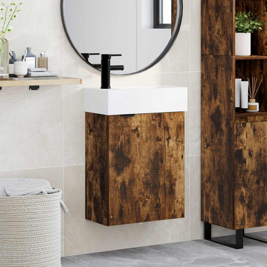 Bathroom Vanity Unit with Tap Smoked Oak 45.5 x 22.5 x 84 cm