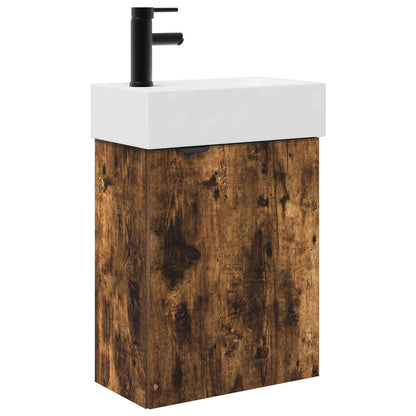 Bathroom Vanity Unit with Tap Smoked Oak 45.5 x 22.5 x 84 cm