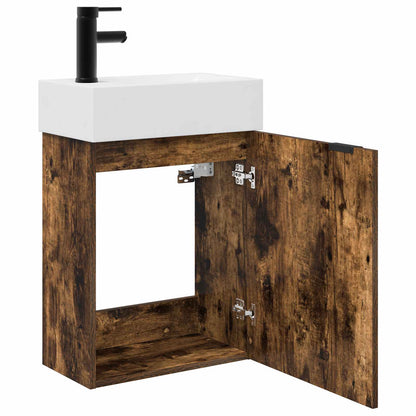 Bathroom Vanity Unit with Tap Smoked Oak 45.5 x 22.5 x 84 cm