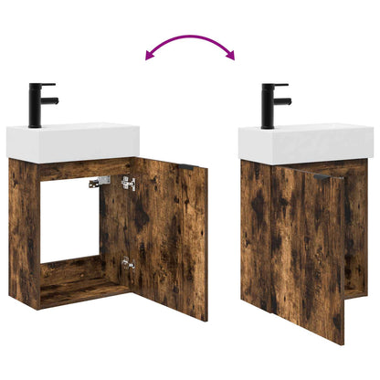 Bathroom Vanity Unit with Tap Smoked Oak 45.5 x 22.5 x 84 cm