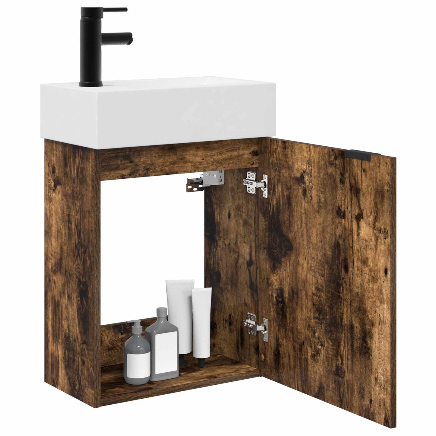 Bathroom Vanity Unit with Tap Smoked Oak 45.5 x 22.5 x 84 cm