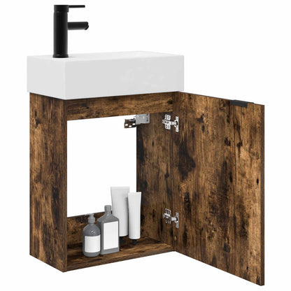 Bathroom Vanity Unit with Tap Smoked Oak 45.5 x 22.5 x 84 cm