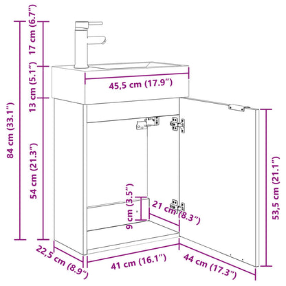 Bathroom Vanity Unit with Tap Smoked Oak 45.5 x 22.5 x 84 cm
