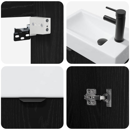 Bathroom Vanity Unit with Tap Black Oak 45.5 x 22.5 x 84 cm