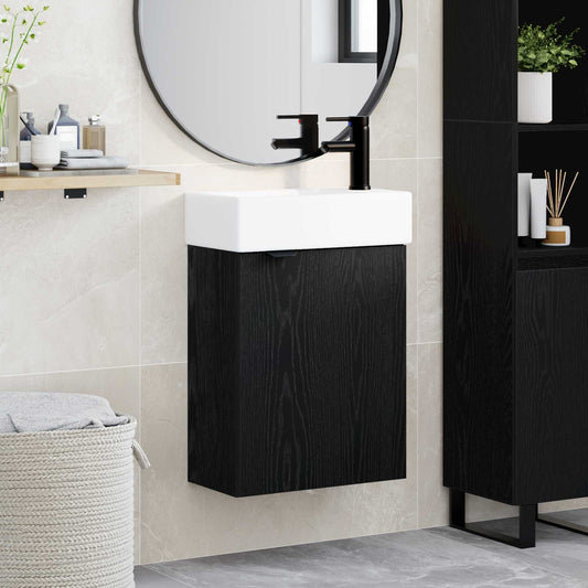 Bathroom Vanity Unit with Tap Black Oak 45.5 x 22.5 x 84 cm