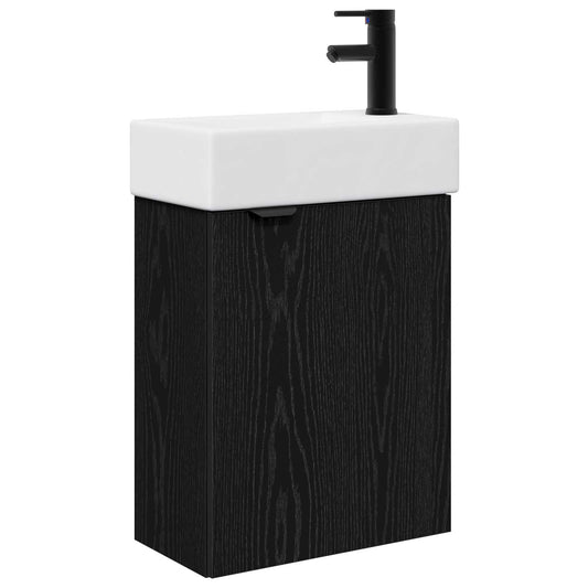 Bathroom Vanity Unit with Tap Black Oak 45.5 x 22.5 x 84 cm