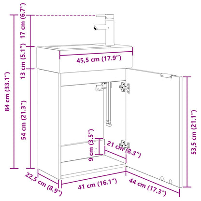 Bathroom Vanity Unit with Tap Grey Sonoma 45.5 x 22.5 x 84 cm