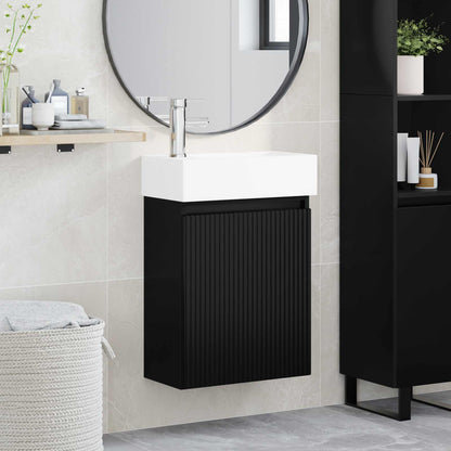 Bathroom Vanity Unit with Tap Black 45.5 x 22.5 x 84 cm